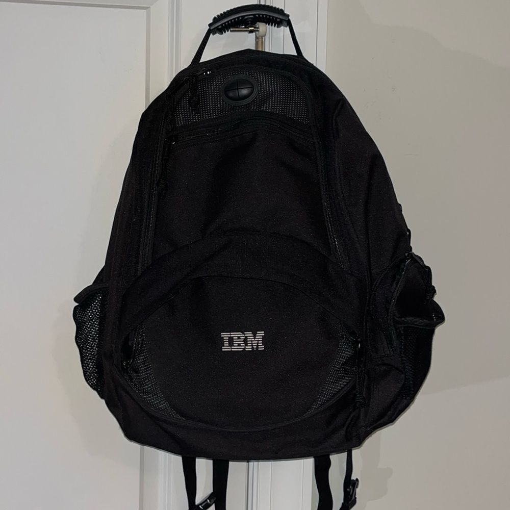 Black IBM Laptop Tablet Travel Carry Geek Canvas Backpack w/ Hip Brace EUC